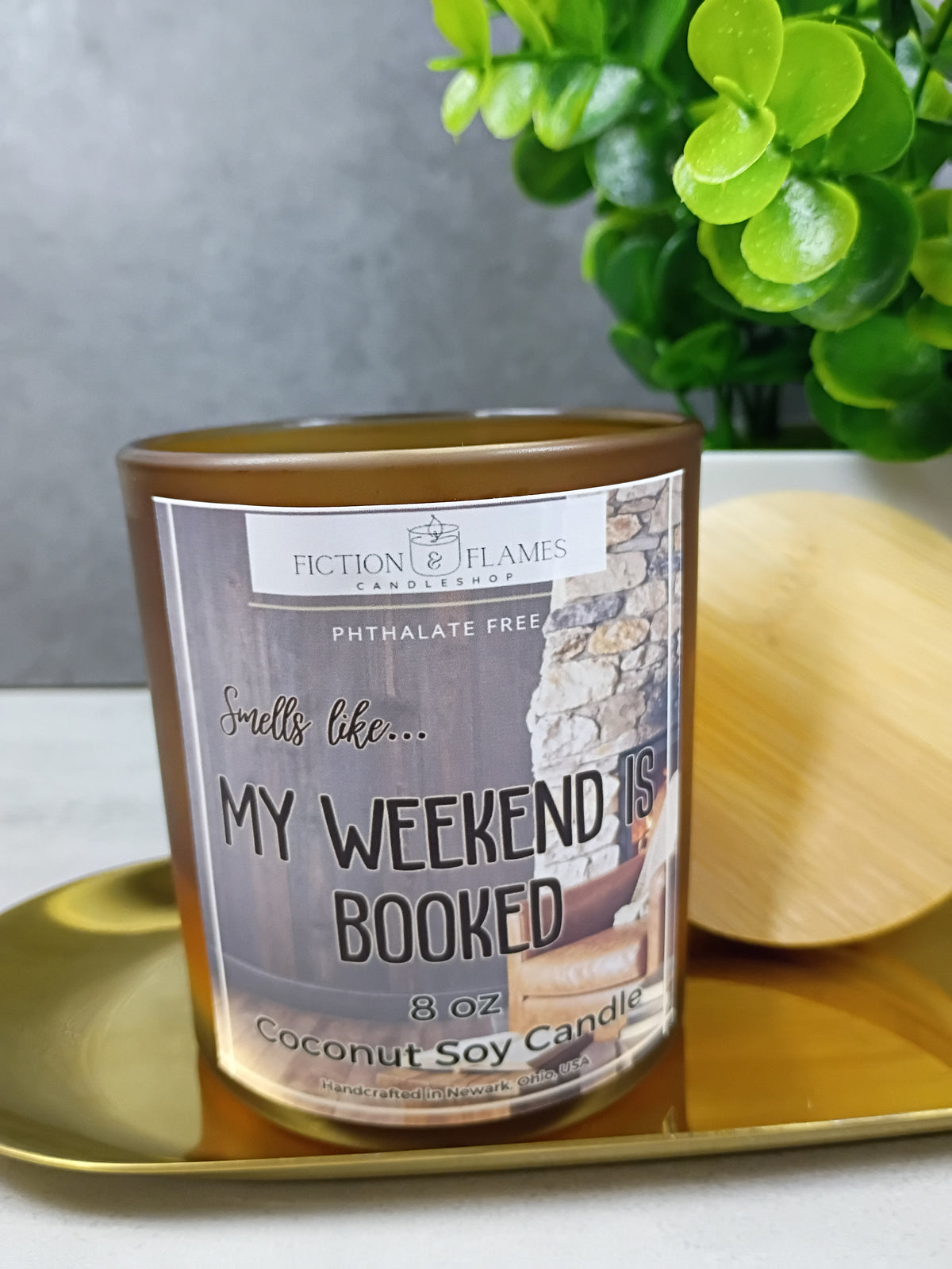 8oz Frosted Amber Coconut Soy Book Candle