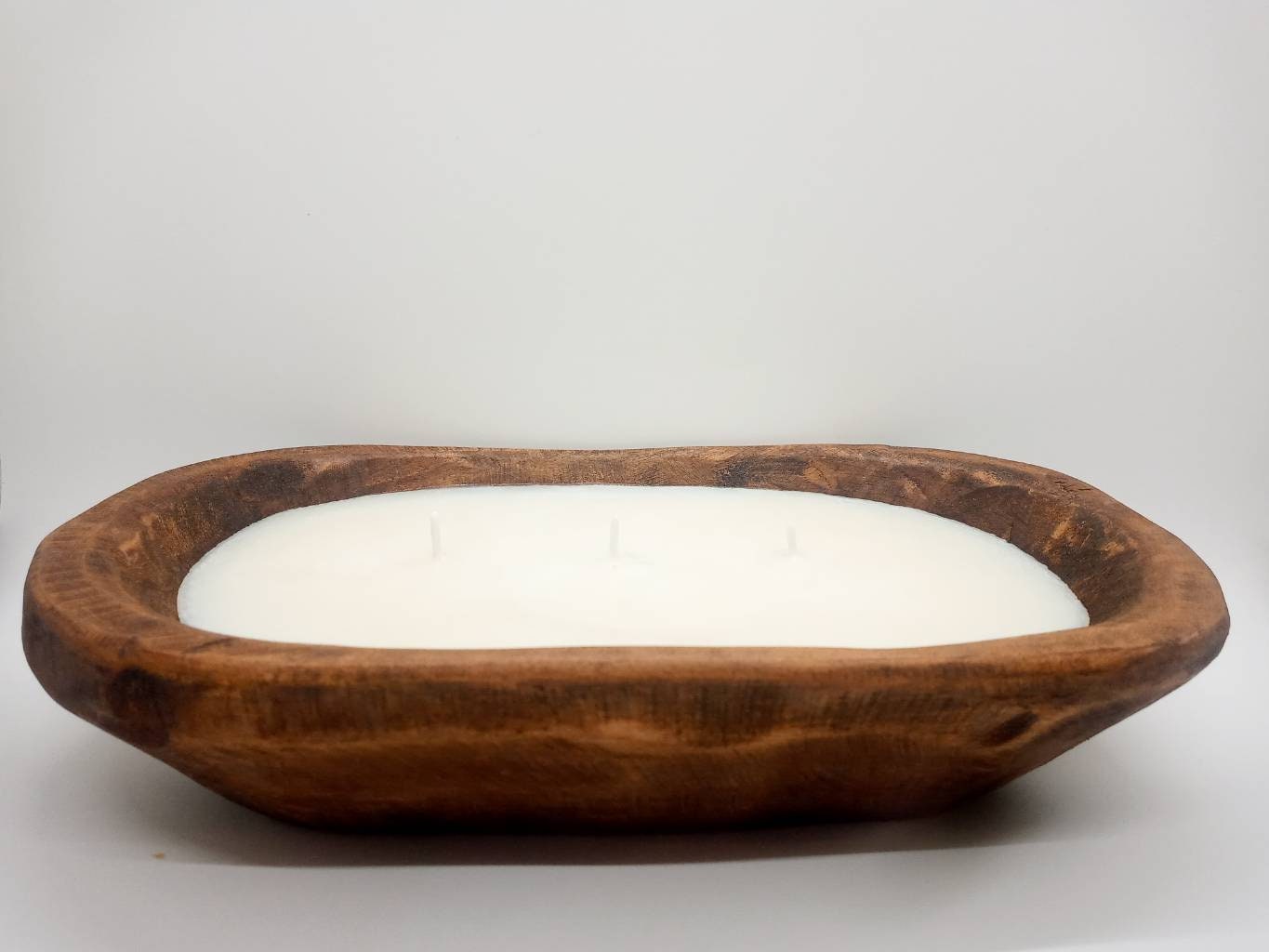 3 Wick Wood Dough Bowl Candle