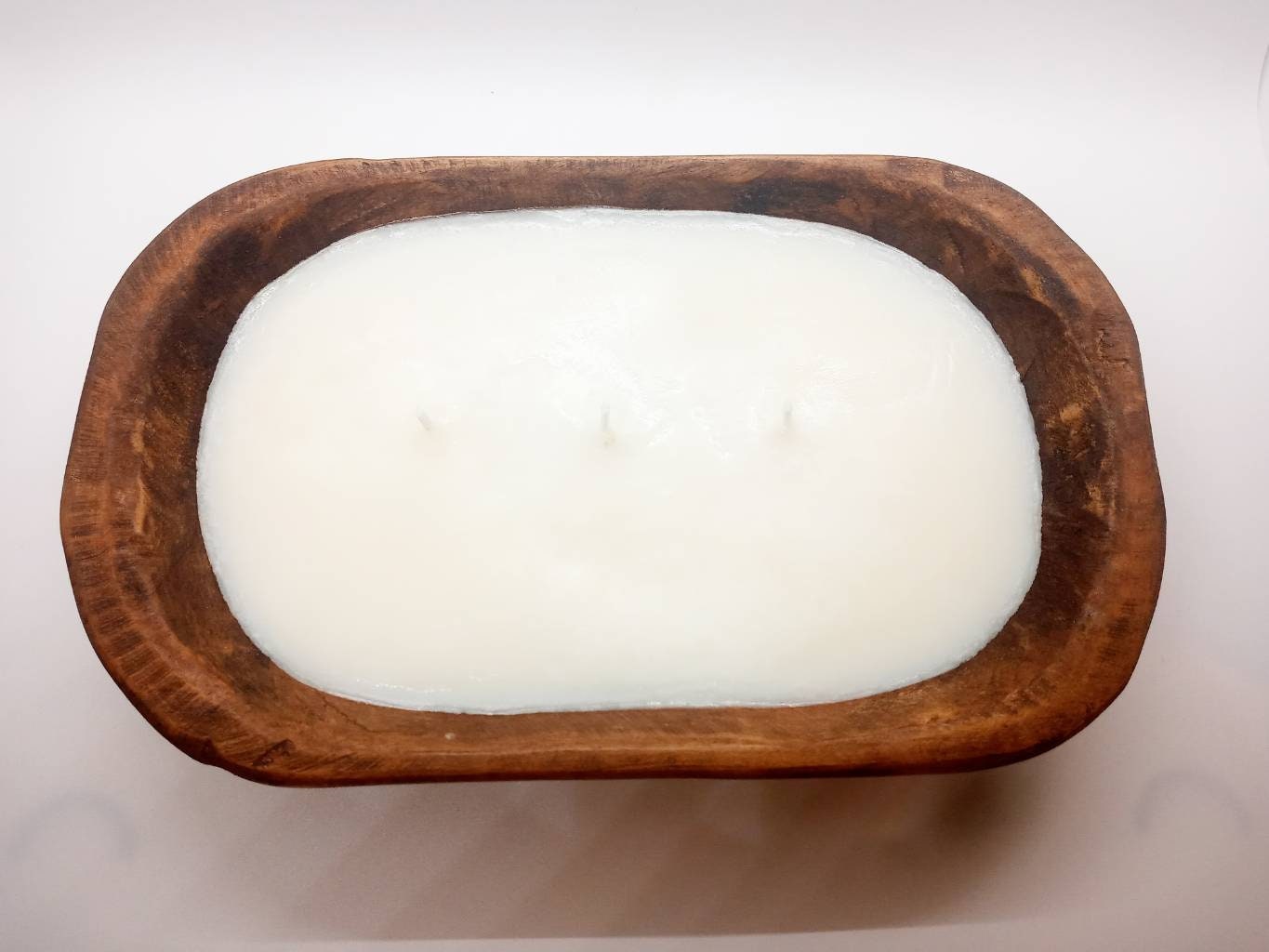 3 Wick Wood Dough Bowl Candle