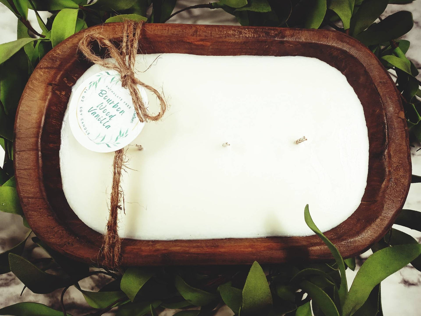 3 Wick Wood Dough Bowl Candle