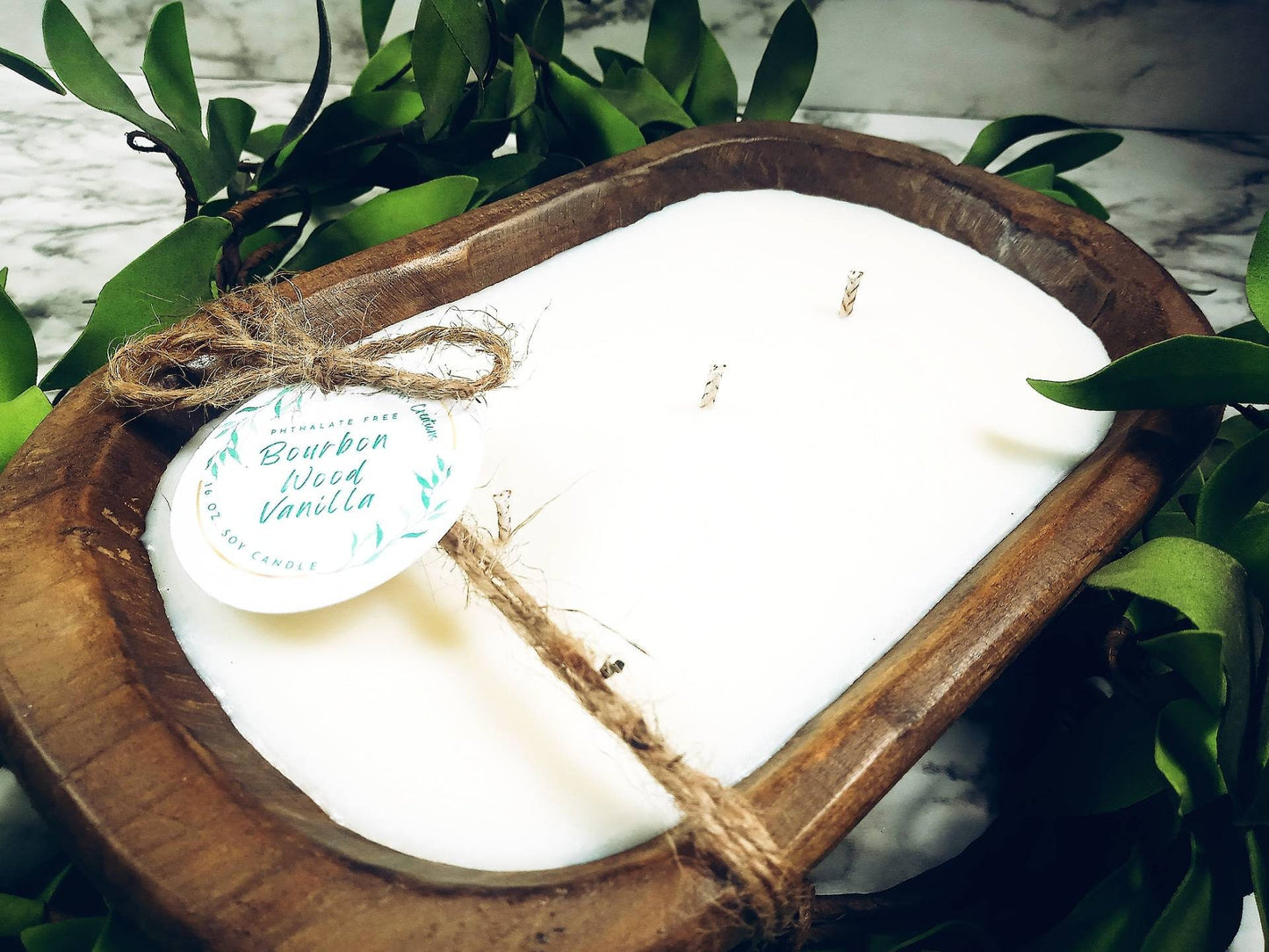 3 Wick Wood Dough Bowl Candle